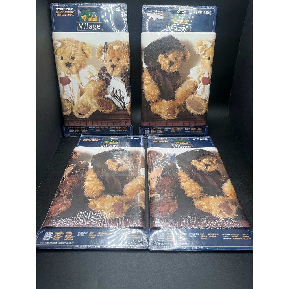 4 VTG Village Teddy Bear Decorative Prepasted Wallpaper Border NOS 20yds